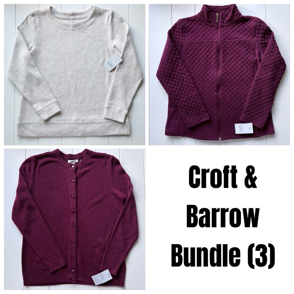 Croft &‎ Barrow Bundle (3) Pullover Zip Front Cream Purple Women's Petite Small